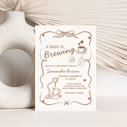 Coffee Baby Is Brewing Baby Shower Invitation