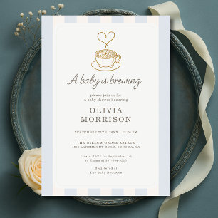 Coffee Baby is Brewing Blue Boy Baby Shower Invitation