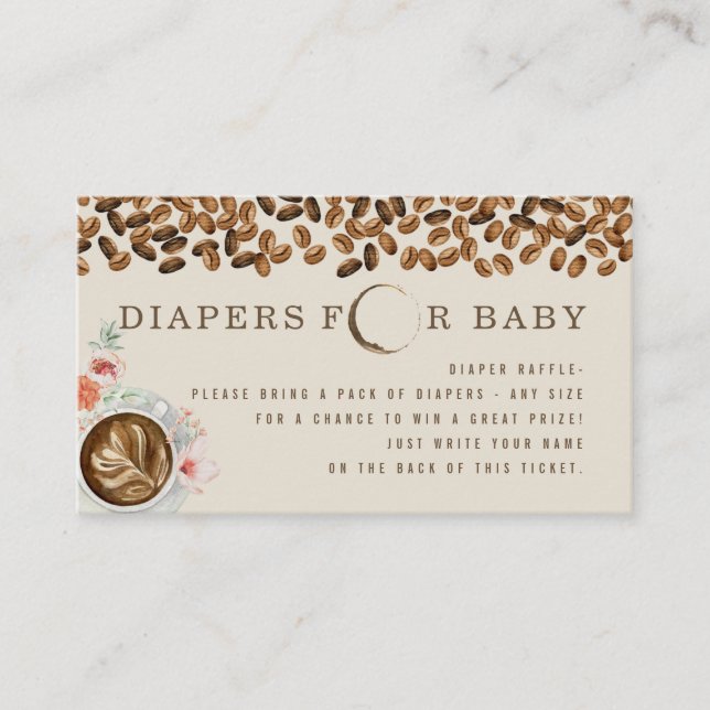 Coffee Baby Is Brewing Floral Diaper Raffle Shower Enclosure Card (Front)