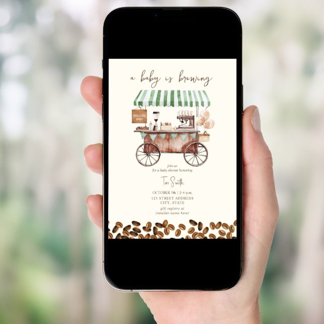 Coffee Baby Is Brewing Green Neutral Baby Shower Invitation (Front Digital)