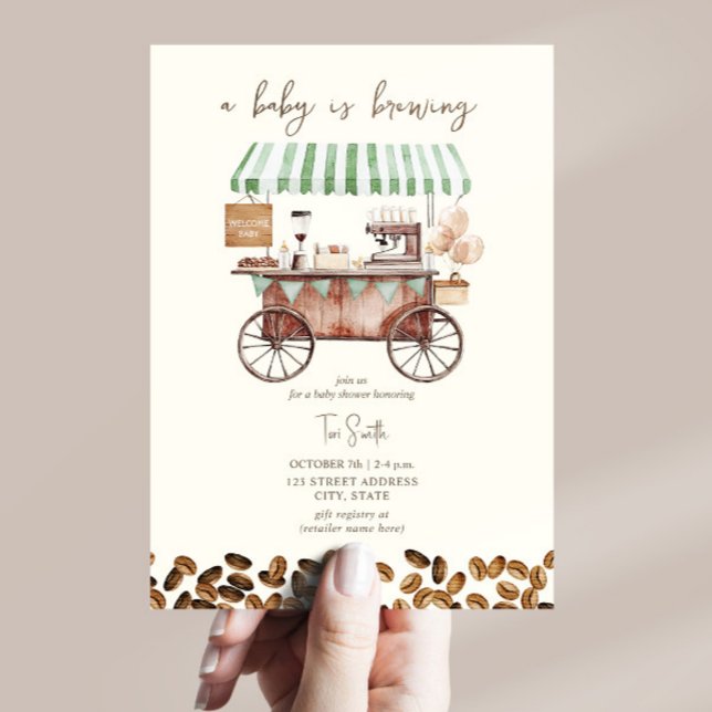 Coffee Baby Is Brewing Green Neutral Baby Shower Invitation (Creator Uploaded)