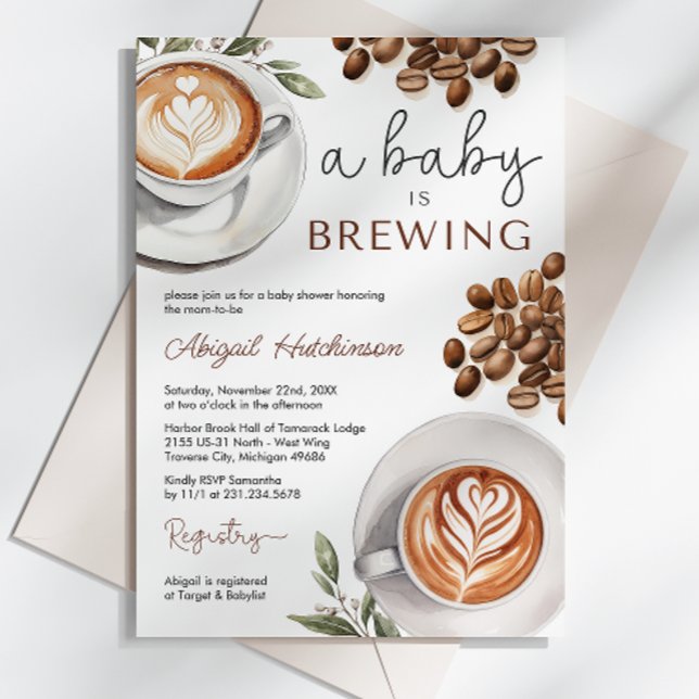 Coffee Baby Shower - a Baby is Brewing Invitation (Coffee Baby Shower - a Baby is Brewing Gender Neutral Baby Shower Invitation)