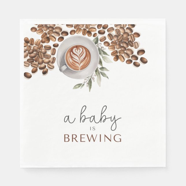 Coffee Baby Shower - a Baby is Brewing Napkins (Front)