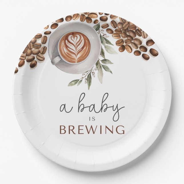 Coffee Baby Shower - a Baby is Brewing Paper Plates (Front)