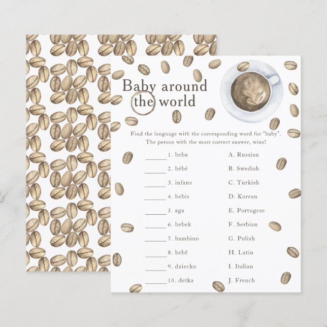 Coffee baby shower - Baby around the world game (Front/Back)