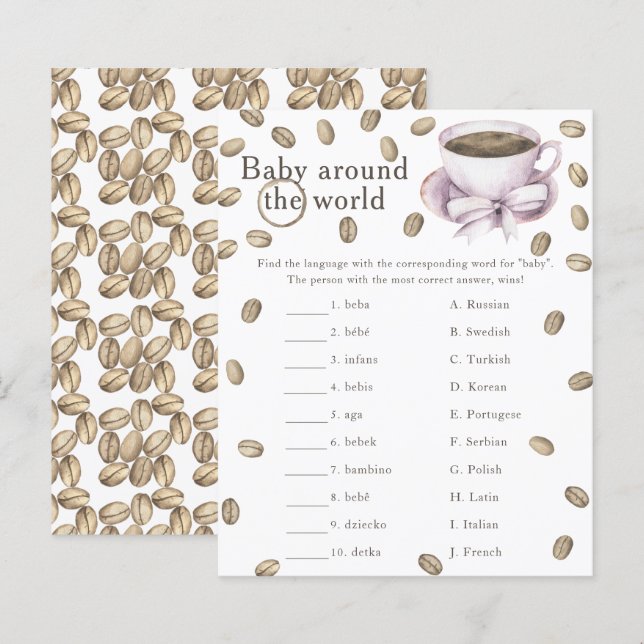 Coffee baby shower - Baby around the world game (Front/Back)