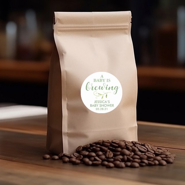Coffee Baby Shower Greenery Favor Classic Round Sticker (Creator Uploaded)