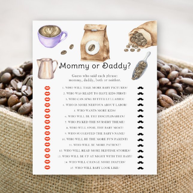 Coffee baby shower - mommy or daddy game (Creator Uploaded)