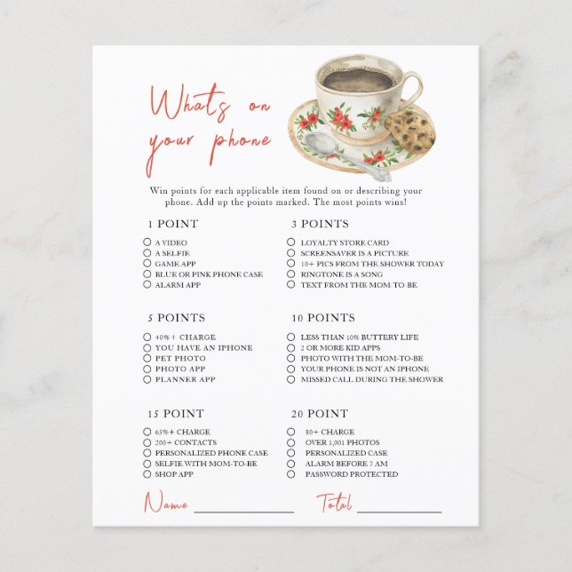 Coffee baby shower - What's On Your Phone Game (Front)
