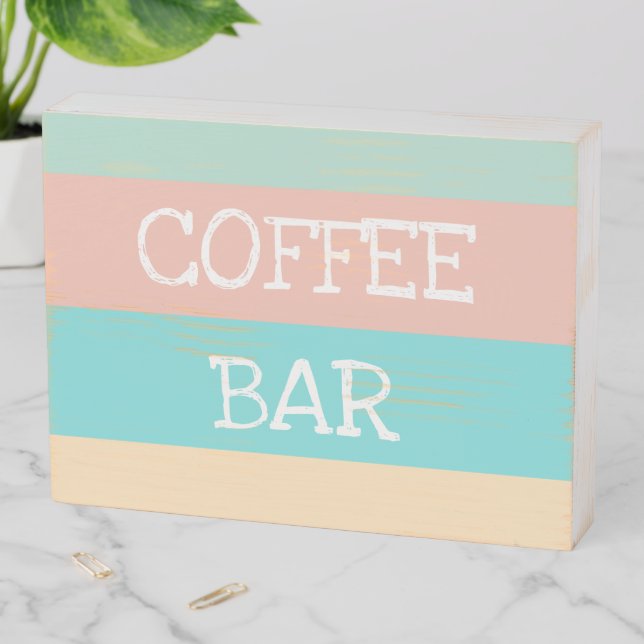 Coffee Bar Coastal Stripes Wood Sign (In Situ Horizontal)