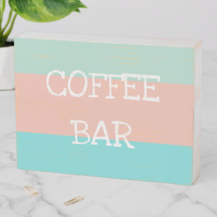 Coffee Bar Coastal Stripes Wood Sign