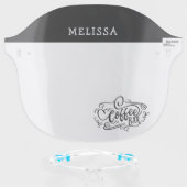 coffee bar decorative script monogram face shield (Front w/Glasses)