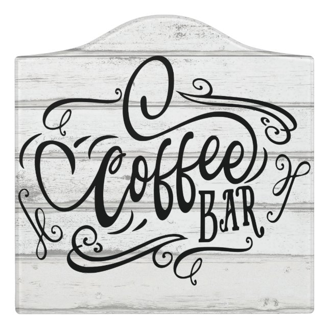 Coffee Bar, Hand Lettered, Whitewashed Wood Plank Door Sign (Large Crest Front)