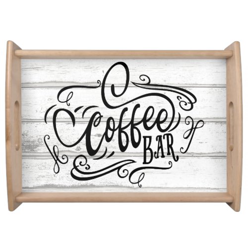 Coffee Bar Hand Lettered Whitewashed Wood Plank Serving Tray