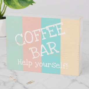 Coffee Bar Help Yourself Beach Stripes Wood Sign
