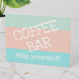 Coffee Bar Help Yourself Coastal Stripes Wood Sign