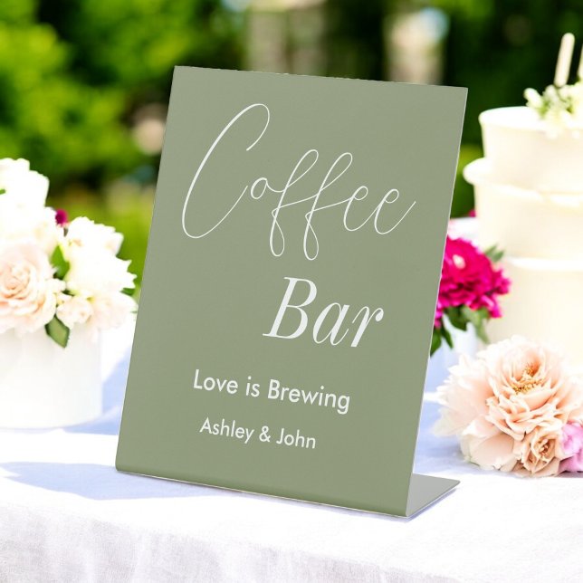 Coffee Bar Sage Green Wedding Shower   Pedestal Sign (Creator Uploaded)