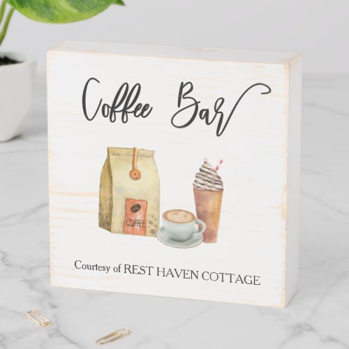 Coffee Bar Station Short term Rental Vacation home Wooden Box Sign