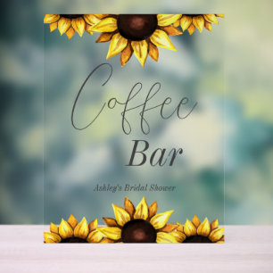 Coffee Bar Sunflower Wedding Bridal Shower Acrylic Sign