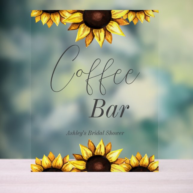 Coffee Bar Sunflower Wedding Bridal Shower Acrylic Sign (Neutral)