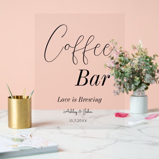 Coffee Bar Wedding Bridal Shower   Acrylic Sign