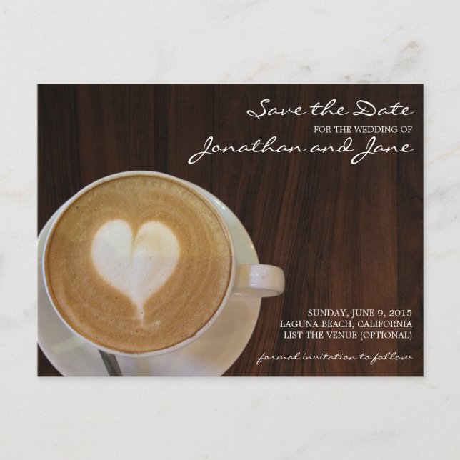 Coffee Barrista Cafe Latte Wedding Save the Date Announcement Postcard (Front)
