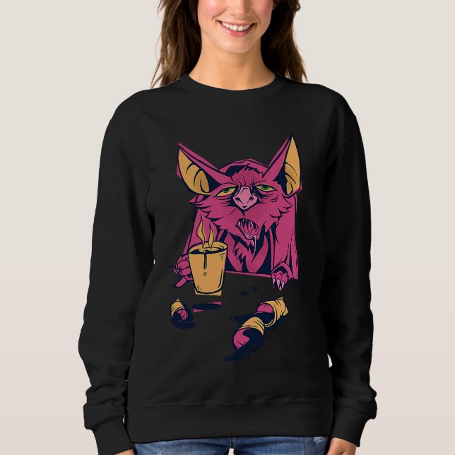 Coffee Bat Drinking Funny Bat Animal Drink Coffee  Sweatshirt (Front)