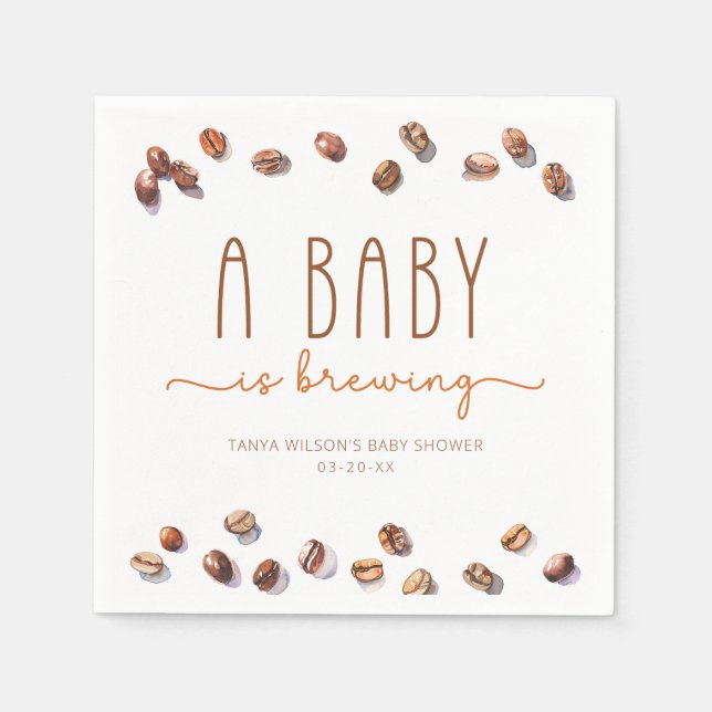 Coffee Bean A Baby Is Brewing Baby Shower Napkins (Front)