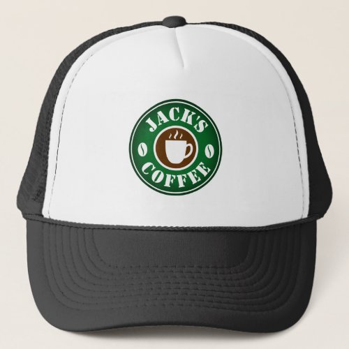 Coffee bean and cup logo trucker hat for barista