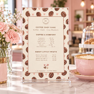 Coffee Bean and Hearts Editable Coffee Shop Menu