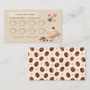 Coffee Bean and Hearts Editable Coffee Shop Stamp Loyalty Card