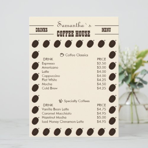 Coffee Bean Branded Business Professional Menu
