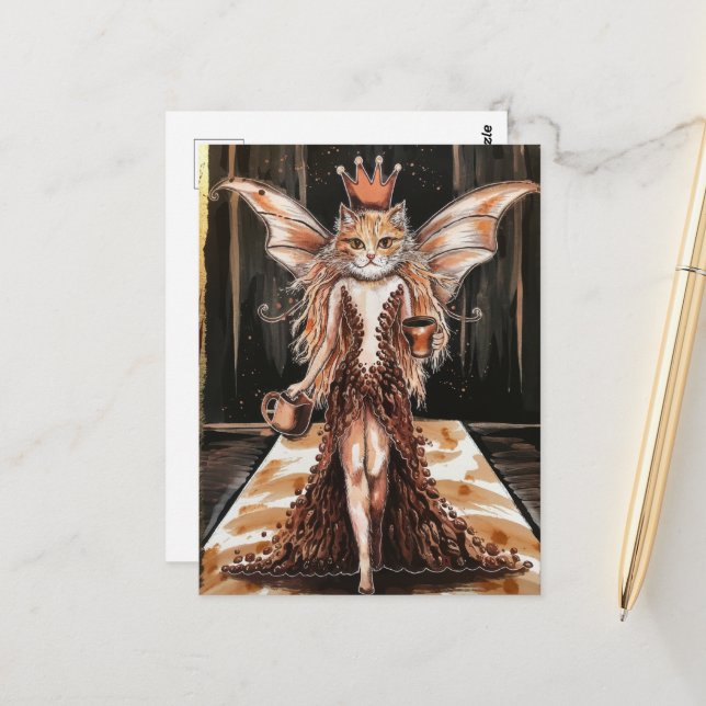 Coffee Bean Dress Cat Fairy at Fashion Show Postcard (Front/Back In Situ)