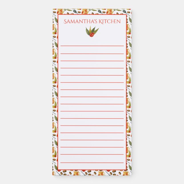 Coffee Bean Floral Pattern Monogram Grocery To-Do  Magnetic Notepad (Front)