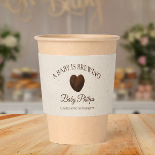 Coffee Bean Heart Baby Is Brewing Baby Shower Cup Sleeve