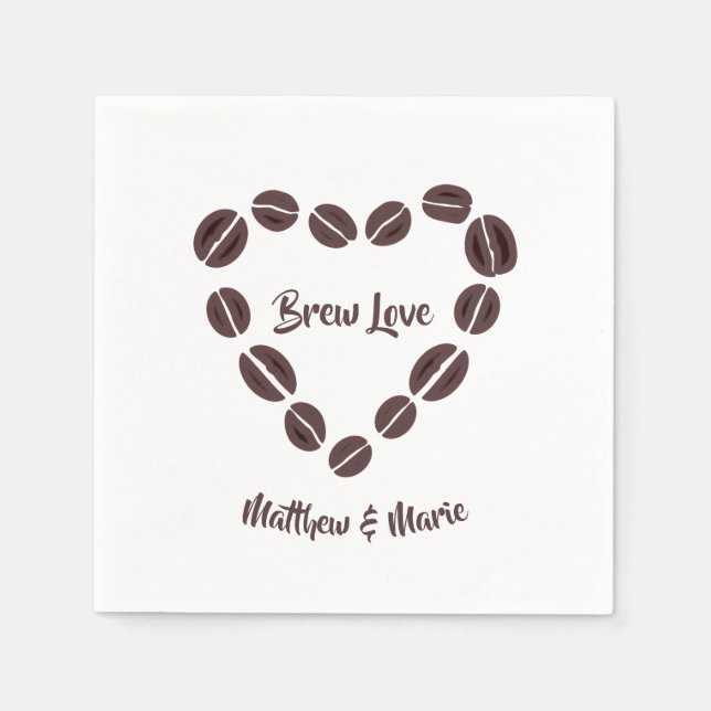 Coffee Bean Heart Brew Love Napkins (Front)