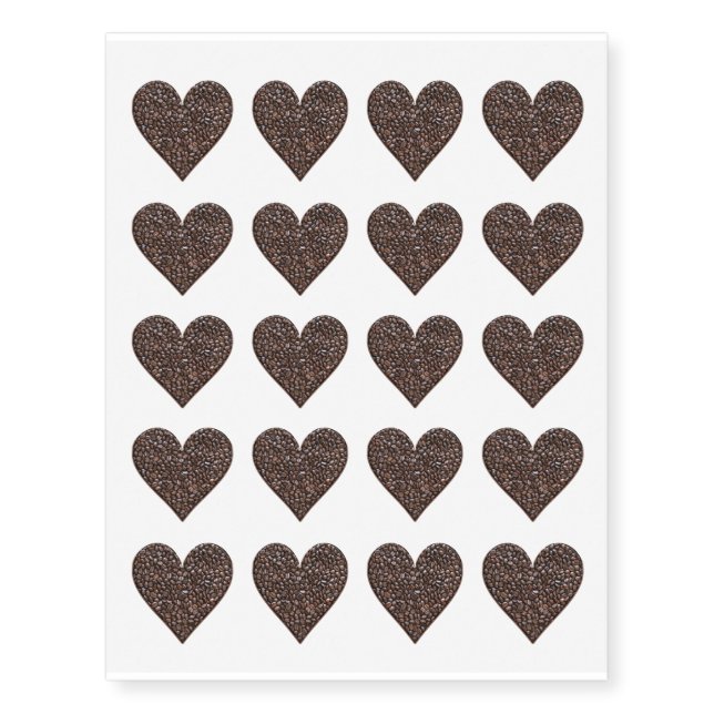 Coffee Bean Heart Coffee Lover's Design Temporary Tattoos (Front)