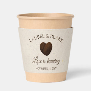 Coffee Bean Heart Love Is Brewing Wedding Cup Sleeve