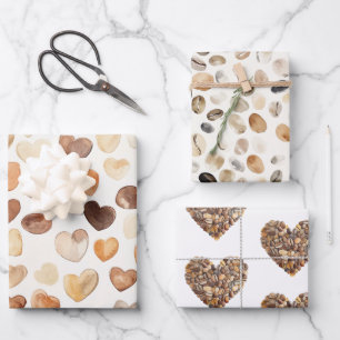 Coffee Bean Hearts Coffee First Wrapping Paper Sheets