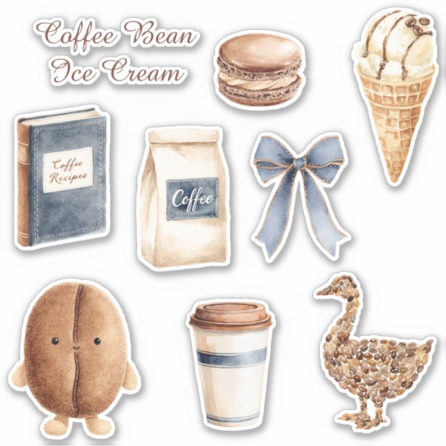 Coffee Bean Ice Cream Cone Sticker (Front)