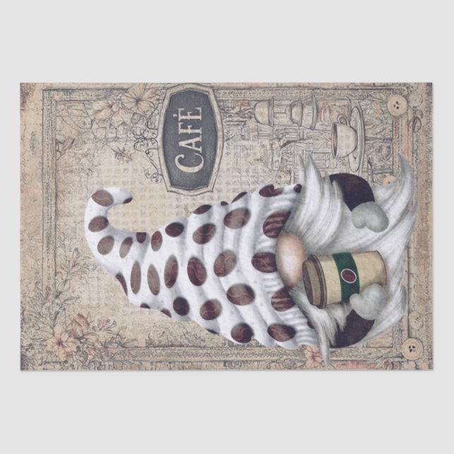 Coffee Bean Latte Gnome Decoupage Tissue Paper (Front)