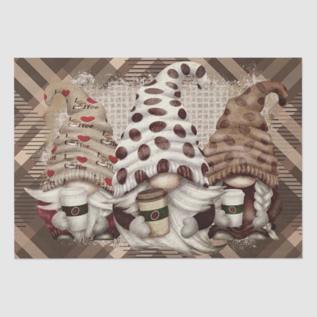 Coffee Bean Latte Gnomes Decoupage Tissue Paper (Front)
