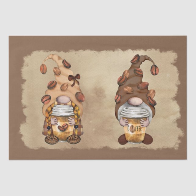 Coffee Bean Latte Gnomes Decoupage Tissue Paper (Front)