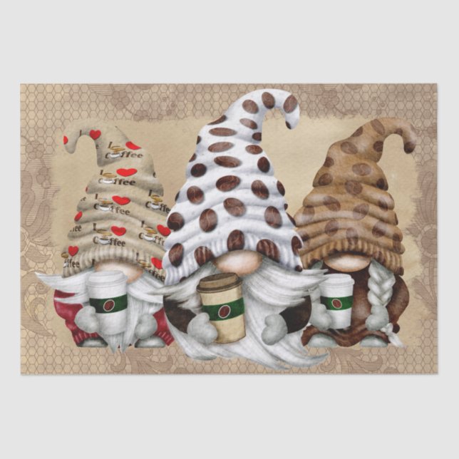 Coffee Bean Latte Gnomes Decoupage Tissue Paper (Front)