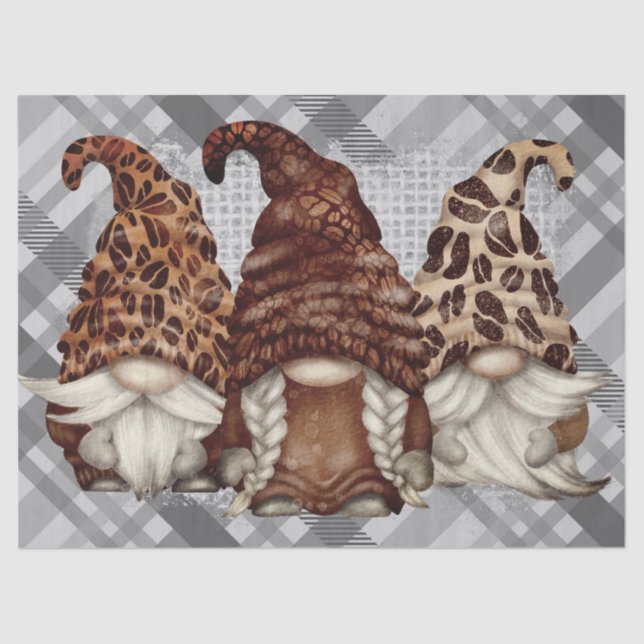 Coffee Bean Latte Gnomes Decoupage Tissue Paper (Front)