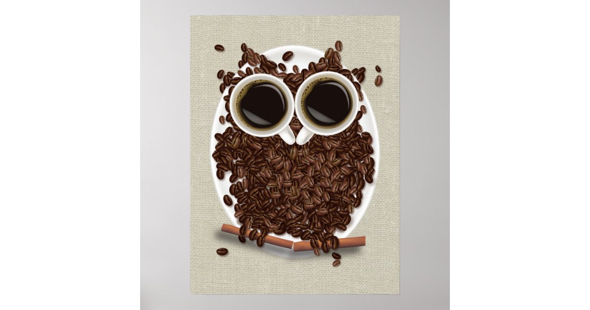 Coffee Bean Owl Poster Art | Zazzle
