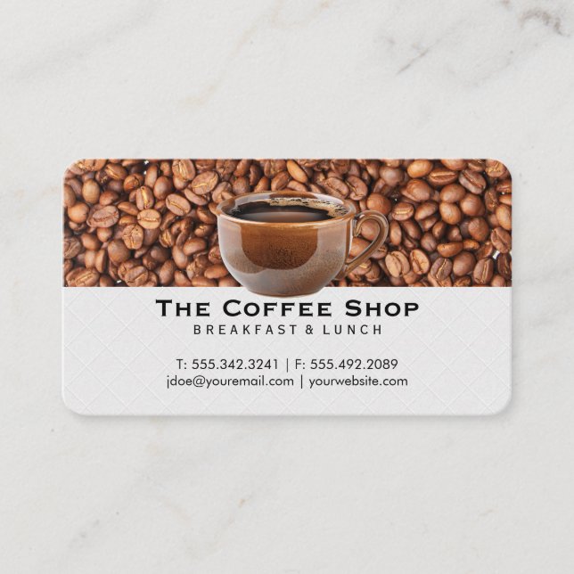 Coffee Bean Pile | Brown Coffee Cup Business Card (Front)