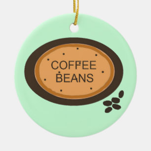 Coffee Bean Sign in Orange and Brown Ceramic Ornament