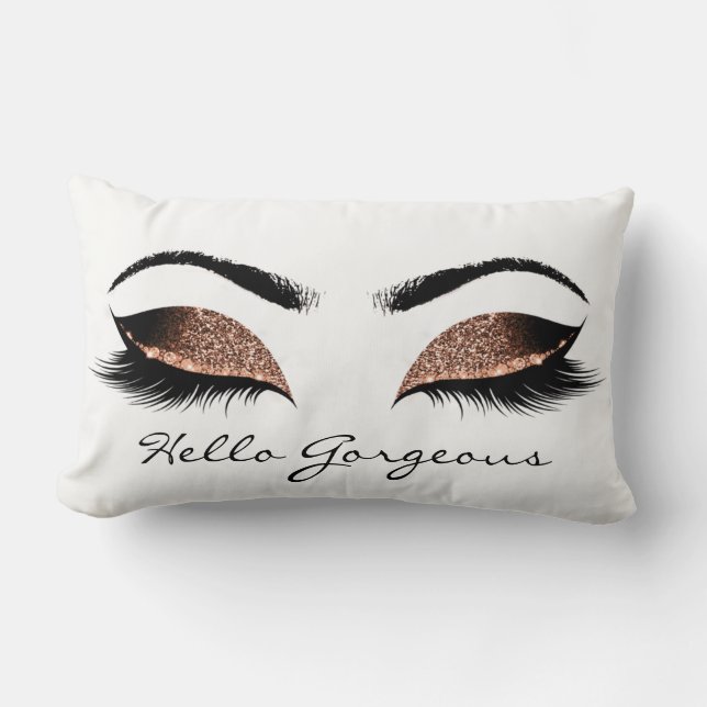 Coffee Bean White Makeup Lashes Hello Gorgeous Lumbar Pillow (Front)