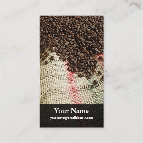 coffee beans and canvas sack business card